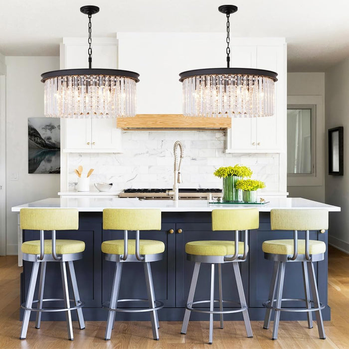 Modern Black Crystal Chandelier, 20" Small Pendant Lighting Fixture | Contemporary Ceiling Lights Fixtures Mini Chandelier 8 Lights for Dining Room Living Room Kitchen Hallway