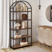 Nathan James Haven Etagere Bookshelf, 5-Shelf Bookcase in Oak Wood and Black Metal Frame with Arch Top and Open Shelves, Oak/Black, Set of 2