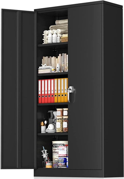 Black Storage Cabinet with Lock & Shelves