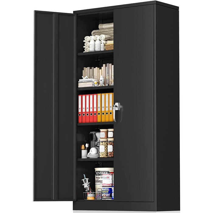 Black Storage Cabinet with Lock & Shelves