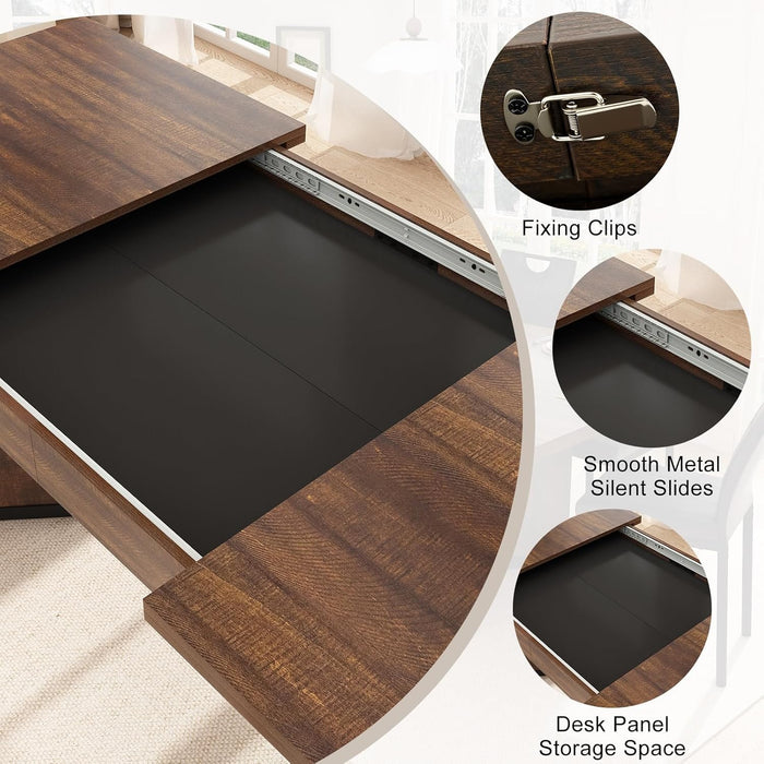 59"-86" Extendable Dining Table for 6 8 10 People,86" Farmhouse Rectangle Extending Dining Table W/Removable Leaves Space Saving,Wooden Adjustable Tables for Kitchen Office Living Room (Brown&Black)