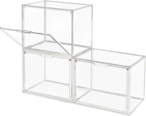 Clear Stackable Plastic Storage Bins with Magnetic Lid, Dustproof Book & Cosmetic Display Cases, Large Figures Collectibles Showcase, Shoe Box, Protection Organizer (L, Count, 3)