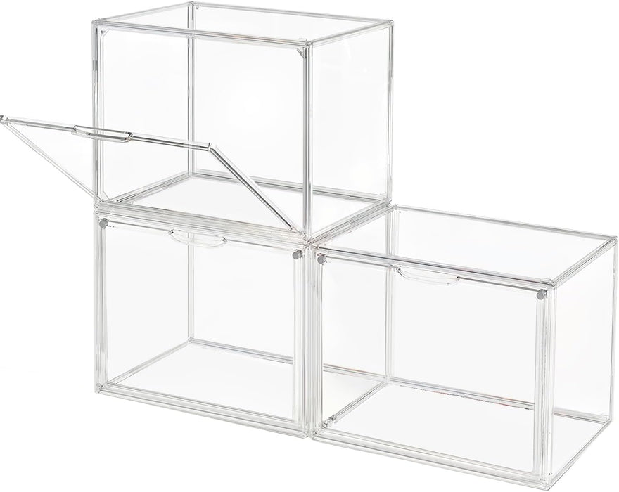 Clear Stackable Plastic Storage Bins with Magnetic Lid, Dustproof Book & Cosmetic Display Cases, Large Figures Collectibles Showcase, Shoe Box, Protection Organizer (L, Count, 3)