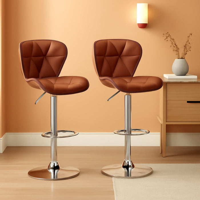 Bar Stools Set of 2, PU Leather Swivel Bar Stools with Shell Back, Armless Counter Height Adjustable Bar Chairs for Home Kitchen, Retro Brown