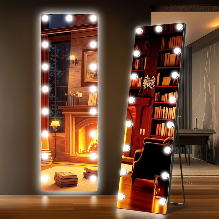 56"X18" Hollywood Full Length Mirror with Light, 17 Dimmable Bulbs