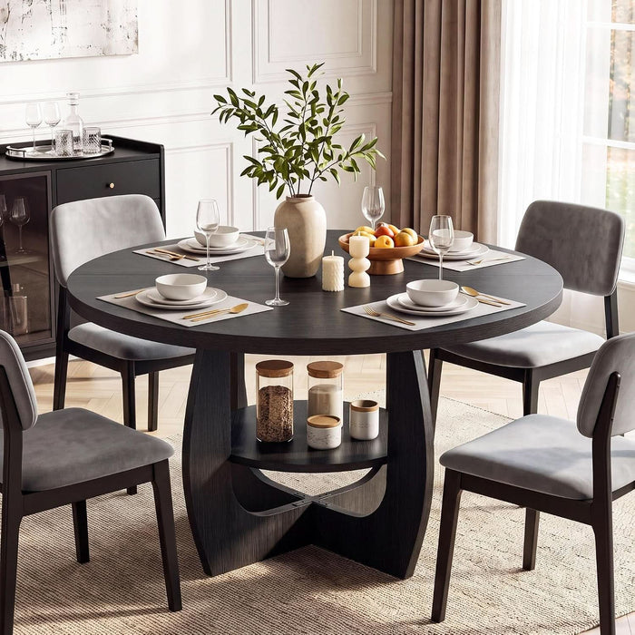 47.2"-58.7" Extendable round Dining Table for 4-6 with Storage Shelf