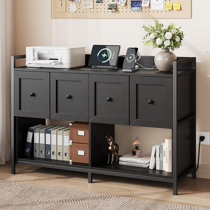 Black 43Inch Engineered Filing Cabinet With Outlet