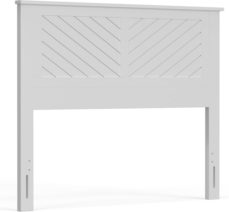 Serene Poplar Wood Full Headboard, Modern Farmhouse Panel with Chevron Scoring, Full Size Headboard in White, Casual Coastal Style, Easy Assembly, Quality Materials
