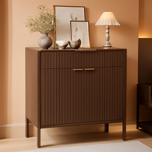 Fluted Buffet Cabinet Accent with Doors & Drawer 31" Walnut | Anti-Tipping Design, Scratch & Water-Resistant, Pre-Drilled Easy Assembly Versatile for Kitchen, Entryway & Living Room