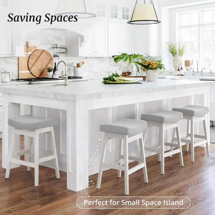 Bar Stools Set of 2, Barstools with Sturdy Wood Legs, Saddle Seat Counter Height Bar Stools for Kitchen Counter, Bar, Dining, 24 Inch Farmhouse Counter Stools, Light Gray