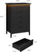 5 Drawer Dresser for Bedroom with Charging Station and LED Lights, Farmhouse 44.9" Tall Chest of Dresser with Large Storage, Rubst Wood Construction for Living Room, Hallway & Entryway, Black