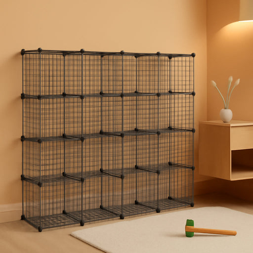 Wire Storage Cubes, Metal Storage Shelves Bookshelf, Stackable Modular Closet Organizer for Bedroom Living Room, Office, Black (20-Cube, Iron)