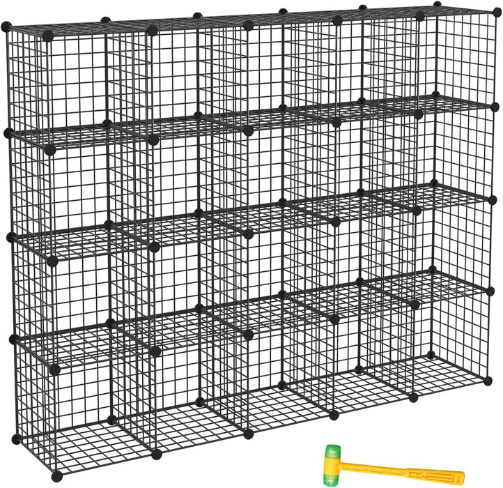 Wire Storage Cubes, Metal Storage Shelves Bookshelf, Stackable Modular Closet Organizer for Bedroom Living Room, Office, Black (20-Cube, Iron)
