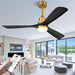 52 Inch Smart Ceiling Fan with Lights,Outdoor Ceiling Fan 3 Wood Blades Compatible with Alexa/Gg Voice Control&App&Remote,Quiet DC Motor for Covered Patio Porch Bedroom,Black and Gold