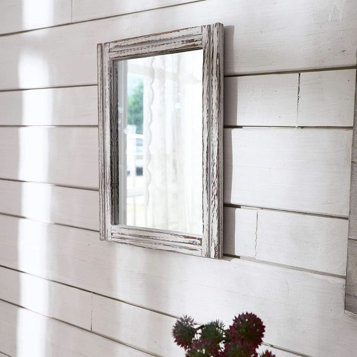 Wall Mirror with Wood Framed Rustic Mirrors for Wall Rectangle Decorative for Bedroom Bathroom Living Room Entryway Farmhouse Hanging Small