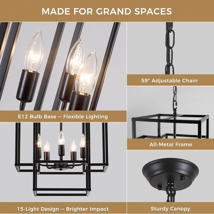 Black Lantern Chandelier For High Ceiling Lighting
