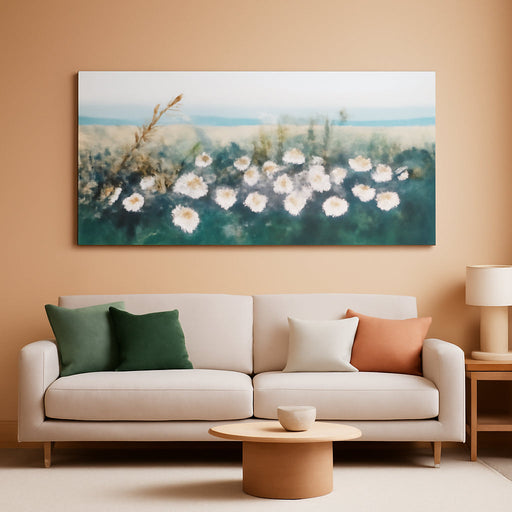 Flower Wall Art for Living Room, Bedroom Wall Decor Canvas Daisy Floral Painting Landscape Picture Extra Large Artwork Textured Office Home Dining Room, Oversized 58"X29"