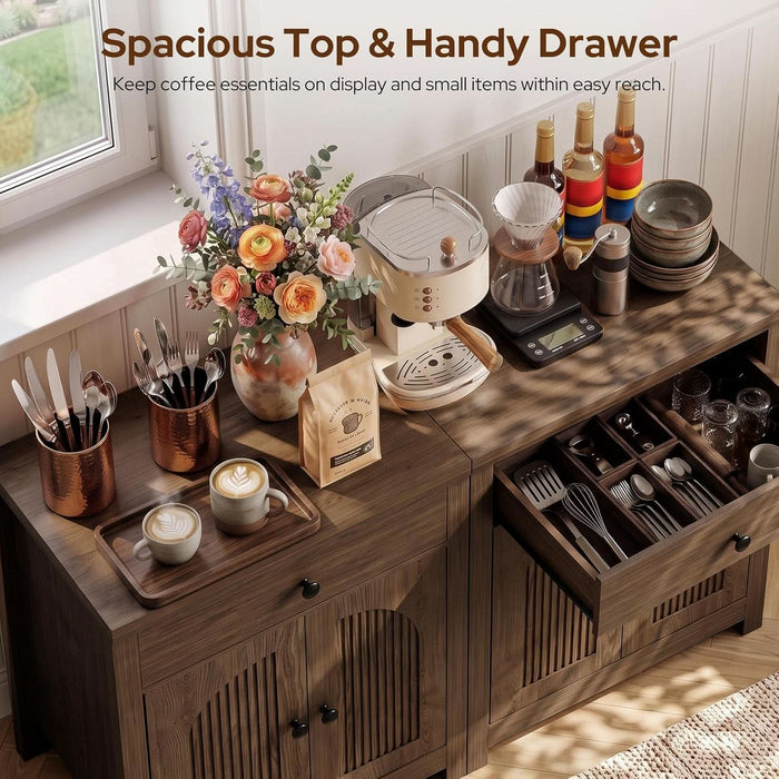 Arched Sideboard Buffet Cabinet 47" W, 2PCS Cracked Oak | Modern Coffee Bar Cabinet, 1 Drawer & 2 Doors, Adjustable Shelves, Accent Kitchen Sideboard with Storage