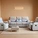 Manual Reclining Couch Sofa Set with Drop-Down Table, 3 Pieces Grey White Linen Recliner Couch Sets, Living Room Furniture Sets, Recliner Sofa with Storage Console/Cup Holder for Home