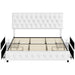 White Queen Bed Frame with Button Tufted Headboard