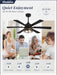 48" Farmhouse Ceiling Fans with Lights and Remote,Industrial Large Ceiling Fan with 6-Speed Reversible DC Motor and 6 Dual Finish Blades,Black Ceiling Fan with Light for Living Bedroom Patio