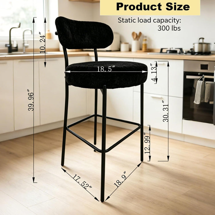 Bar Stools, 30 Inch Tall Bar Stools Set of 3, Boucle Upholstered Counter Height Bar Stools, Modern Bar Chairs Metal Frame with Back and Footrest for Kitchen Island,Orange Barstools