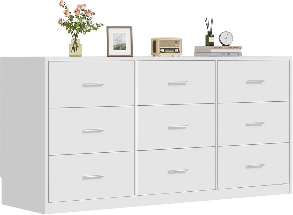 Dresser for Bedroom with 9 Drawers, 14.2"D X 59.1"W X 29.5"H, White