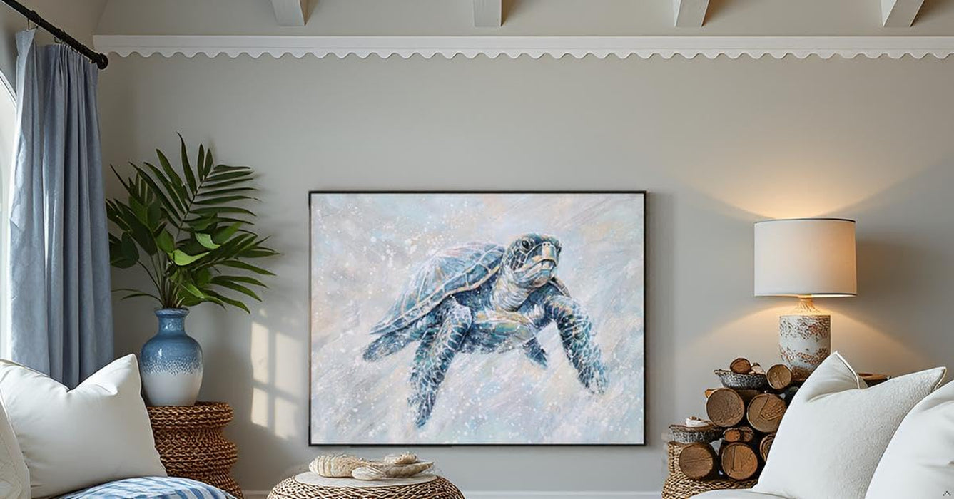 Coastal Sea Turtle Hand Painted Textured Canvas Wall Art