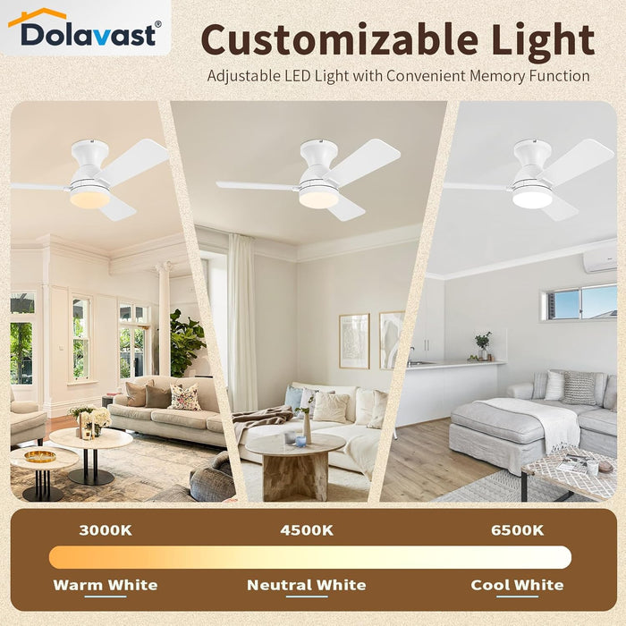 Ceiling Fans with Lights and Remote, 36 Inch Ceiling Fan with Light, Low Profile, Reversible, Dimmable LED, Flush Mount, Quiet, DC Motor, White Ceiling Fan for Bedroom, Kitchen, Office