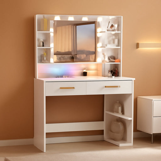 White Vanity Dressing Table With Illuminated Mirror
