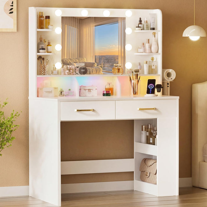 White Vanity Dressing Table With Illuminated Mirror