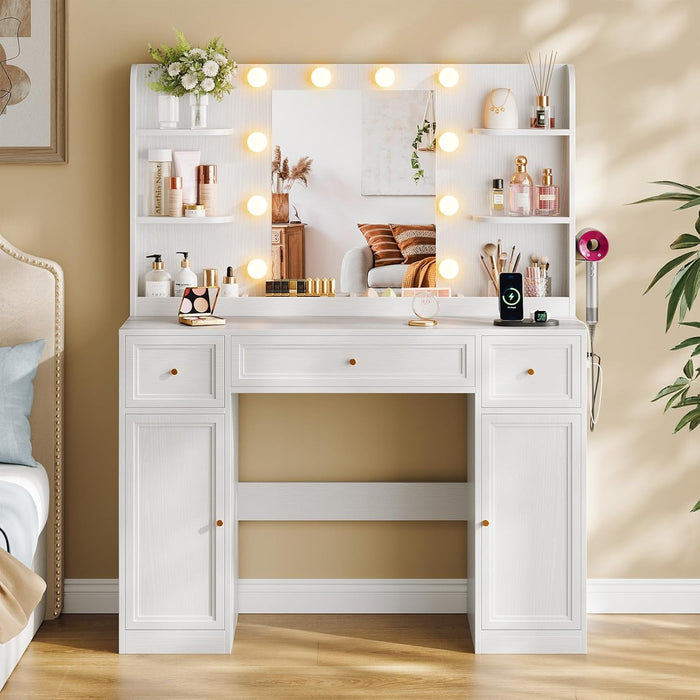 White Vanity Desk With Premium Illuminated Mirrors