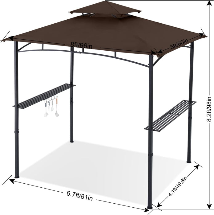 8'X 5' Grill Gazebo Shelter, Outdoor BBQ Gazebo Canopy with LED Light (Coffee)