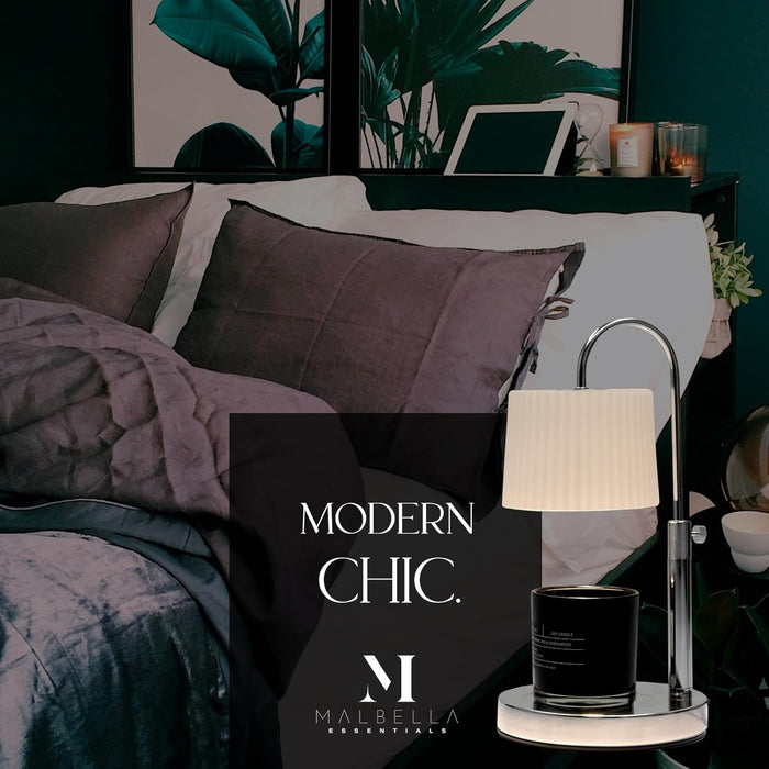 Dimmable Glass Candle Warmer Lamp with Timer - Adjustable Height Candle Lamp Warmer with Timer (8H/4H/2H) - Wax Melter - Ideal Gift, Fits Various Size Scented Candles - 02 Bulb - (Silver Chrome)