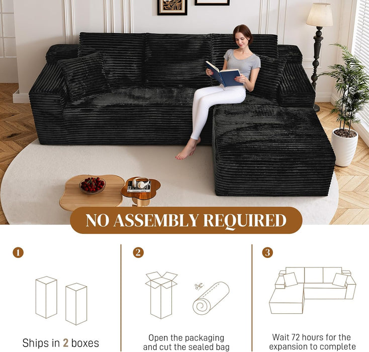 108Inch Corduroy Left Facing Sectional Sofa Charcoal