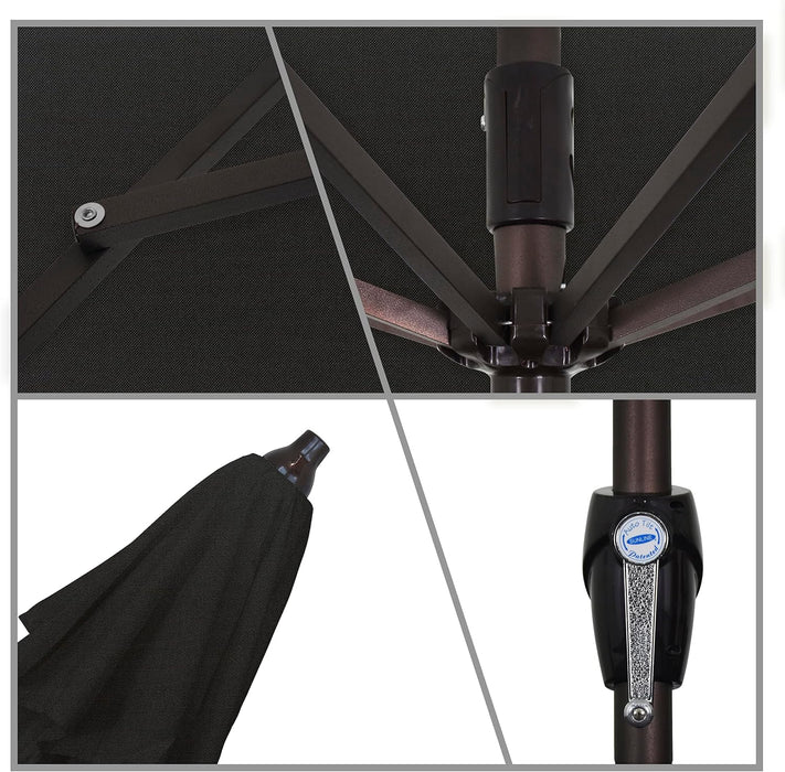 12-Year Protection 9-Ft Outdoor Patio Umbrella, Sunbrella Fade-Resistant Acrylic Fabric, Auto Tilt and Crank, Heavy-Duty Aluminum Frame/ Reinforced Ribs, Bronze Pole, Black