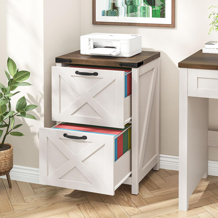 Two Drawer Farmhouse Vertical Filing Cabinet White