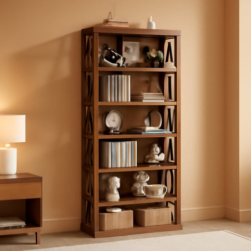 Rustic Brown Six Tier Freestanding Bookshelf Office