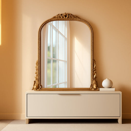 Antique Gold Wall Mirror Baroque Vintage Mirrors for Wall, Decorative Wall Mirror Ornate Arch Mantel Mirror for Living Room Entryway Powder Room Traditional Wall Decor, 31.5'" X 23.6''