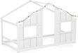 Twin Floor Bed LowProfile SolidWood LEDLights White