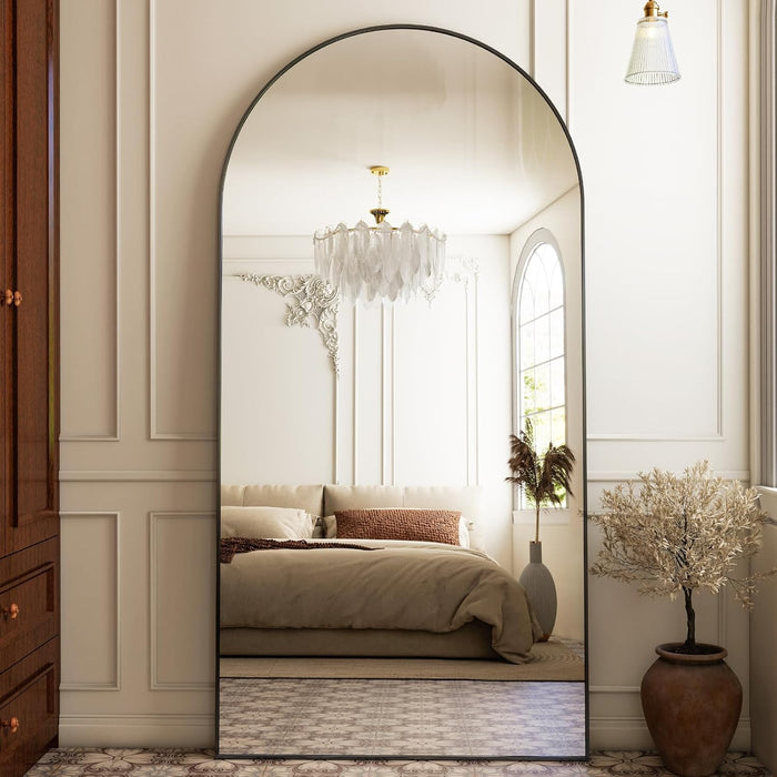 71"X30" Arched Full Length Mirror Free Standing Leaning Hanging Mounted Mirrors Aluminum Frame Modern Simple Home Decor for Living Room Bedroom Cloakroom, Gold