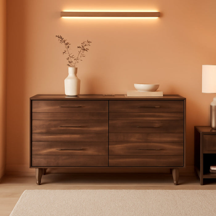 Calverson Six Drawer Dresser DarkBrown Goldtone Pulls