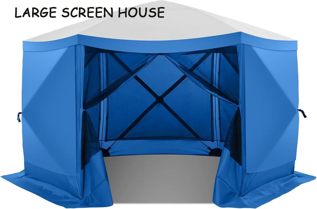 12X12 Pop up Canopy Gazebo, Outdoor Canopy Tent Screen House with 6 Sidewalls and Netting for Camping, Waterproof, UV Resistant, Ez Set-Up Party Tent with Carrying Bag and Ground Stakes,Blue