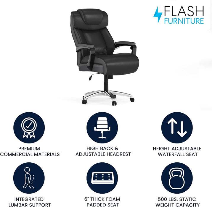 Hercules Series High-Back Swivel Leathersoft Office Chair, Ergonomic Executive Chair with Headrest and Adjustable Height, Black