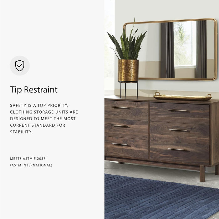 Calverson Six Drawer Dresser DarkBrown Goldtone Pulls