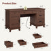 60In Wooden Executive Desk with 5 Drawers, Office Desk Computer Table with Charging Station, Farmhouse Home Office Desk with File Cabinet Storage, for Study and Home Office, Walunt Brown