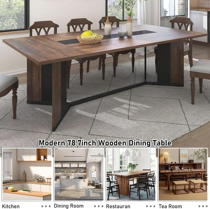 78Inch Large Dining Table for 6 8 People,Wooden Rectangular Kitchen Table W/Waterproof Tabletop,Large Rectangle Furniture W/Adjustable Legs,Brown Dinner Table for Kitchen Dining Room(78In)