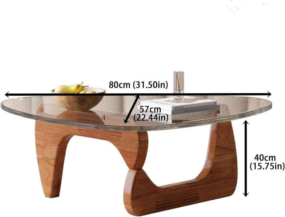 Walnut Clear Glass Oval Coffee Table Diameter32.68Inch