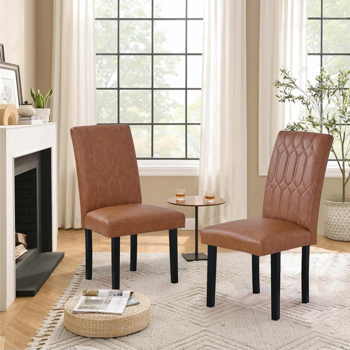 Upholstered Dining Chairs Set of 6, Modern PU Leather Accent Parsons, Solid Wood Legs W/Rubber Footpads, for Living Room Kitchen, Brown