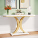 Modern Gold Console Table, 40 Inch Narrow Entryway Foyer Table with Geometric Base, Rustic Hallway Accent Table for Living Room, Entrance, White and Gold